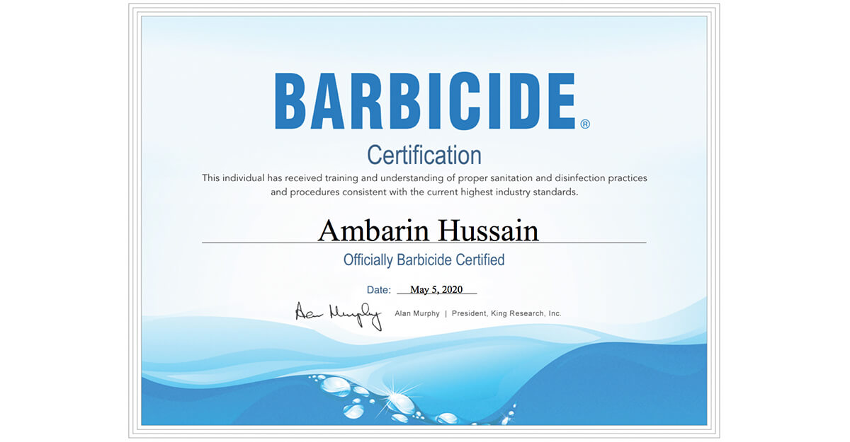Barbacide Certificate